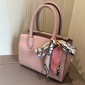 Chic Pink Handbag with Scarf Accent